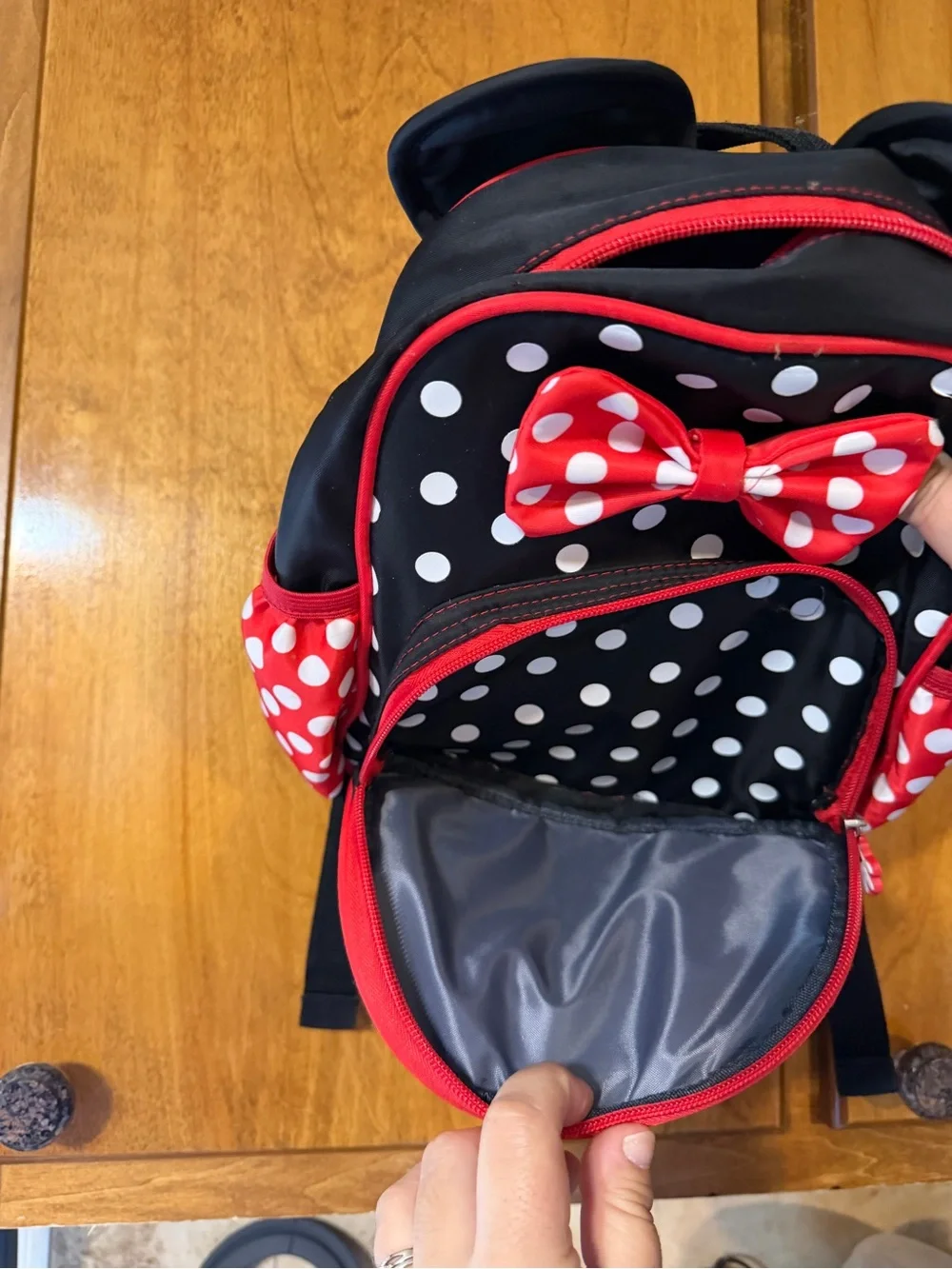 Kids Red and Black Polka Dot Bow Backpack